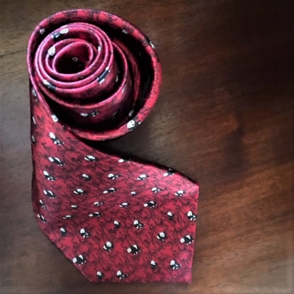 XiaoSaWang Asian Red Black White China Silk Panda Bear Mens Business Attire Tie